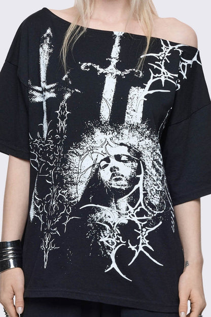 Crown of Swords Off-Shoulder T-Shirt | Minga London Best Seller