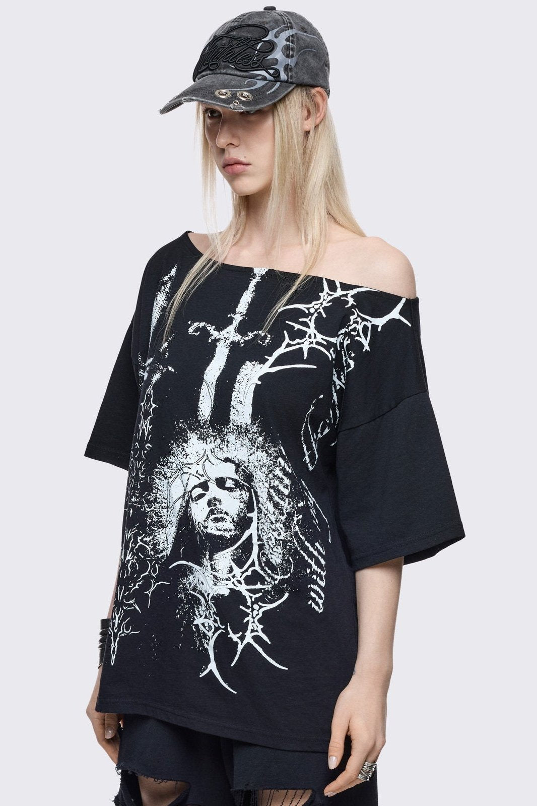 Crown of Swords Off-Shoulder T-Shirt | Minga London Best Seller
