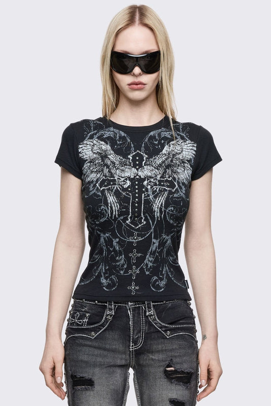 Winged Cross Baby Tee | Minga London Recommended