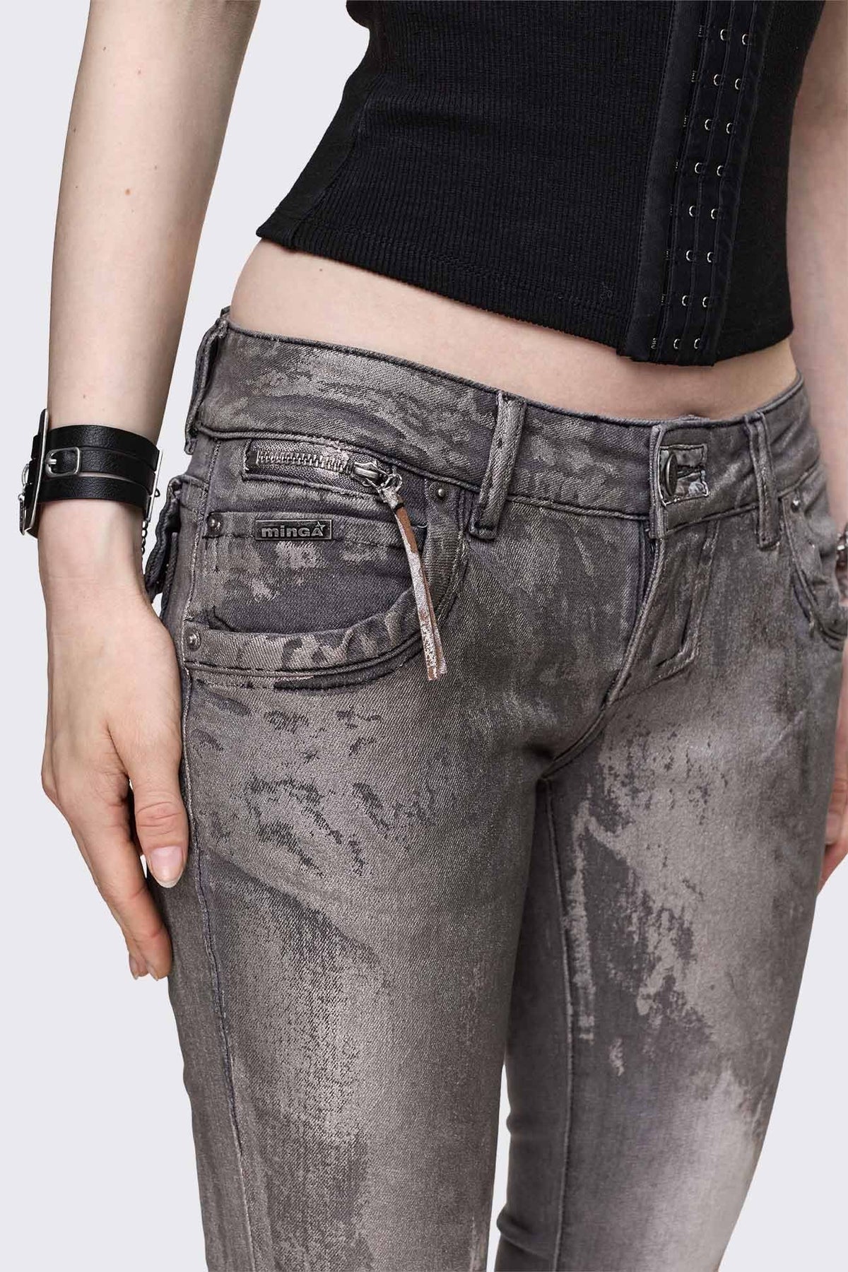 Silas Metallic Coating Slim Jeans | Minga London Value