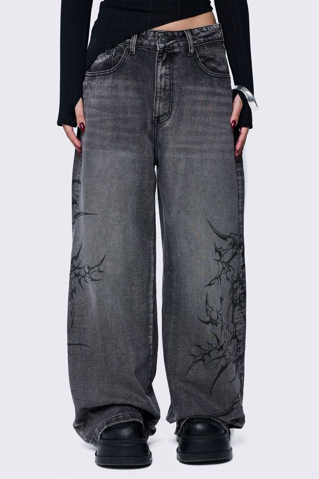 Blaze Grey Graphic Baggy Jeans | Minga London Customer Favorite