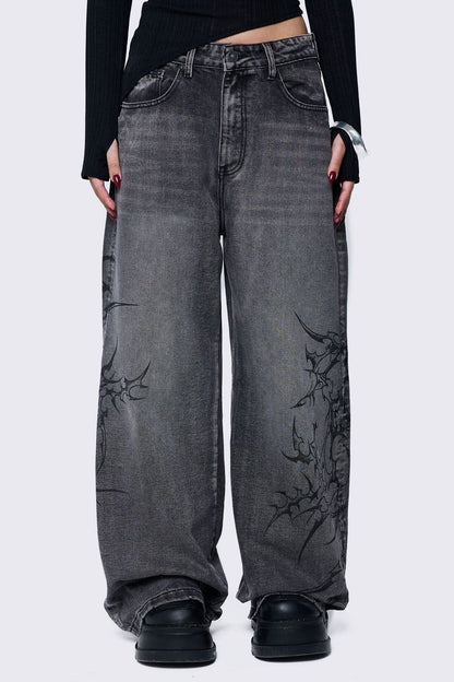 Blaze Grey Graphic Baggy Jeans | Minga London Customer Favorite