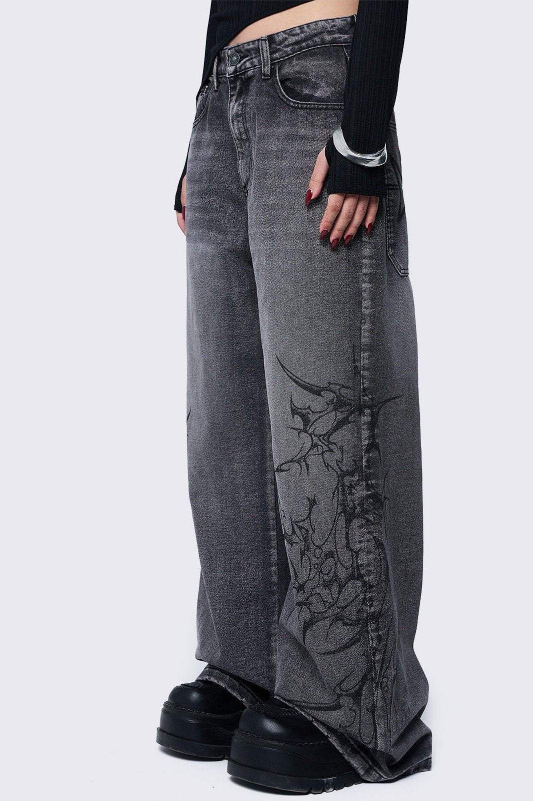 Blaze Grey Graphic Baggy Jeans | Minga London Customer Favorite