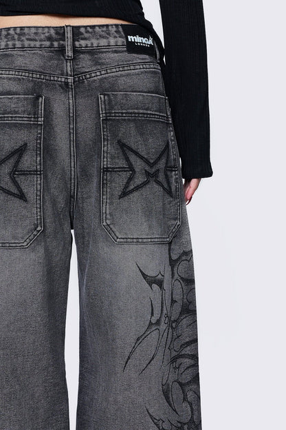 Blaze Grey Graphic Baggy Jeans | Minga London Customer Favorite