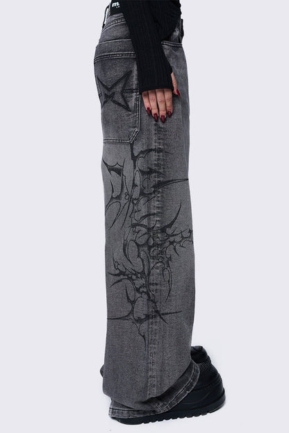 Blaze Grey Graphic Baggy Jeans | Minga London Customer Favorite