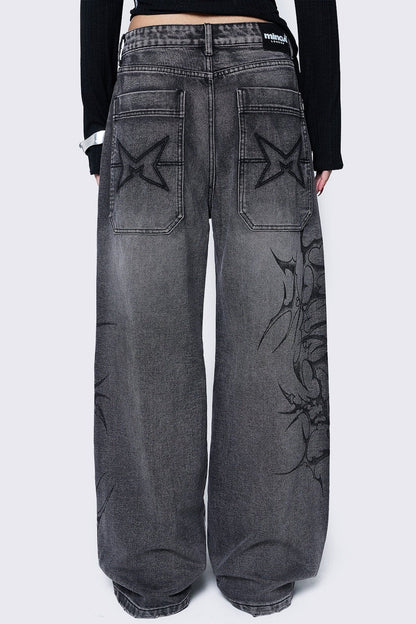 Blaze Grey Graphic Baggy Jeans | Minga London Customer Favorite
