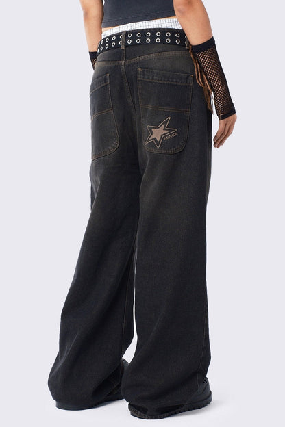 Echo Black Overdye Baggy Jeans | Minga London Popular