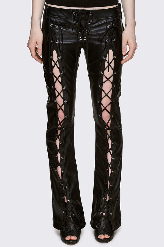 Deb Lace-Up Faux Leather Flared Pants | Minga London Classic