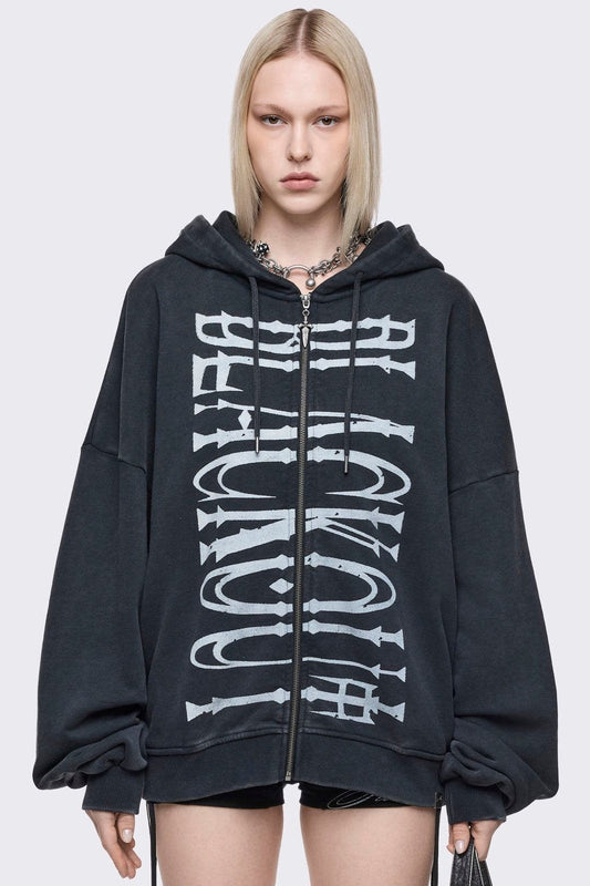 Blackout Washed Zip Up Hoodie | Minga London Essential