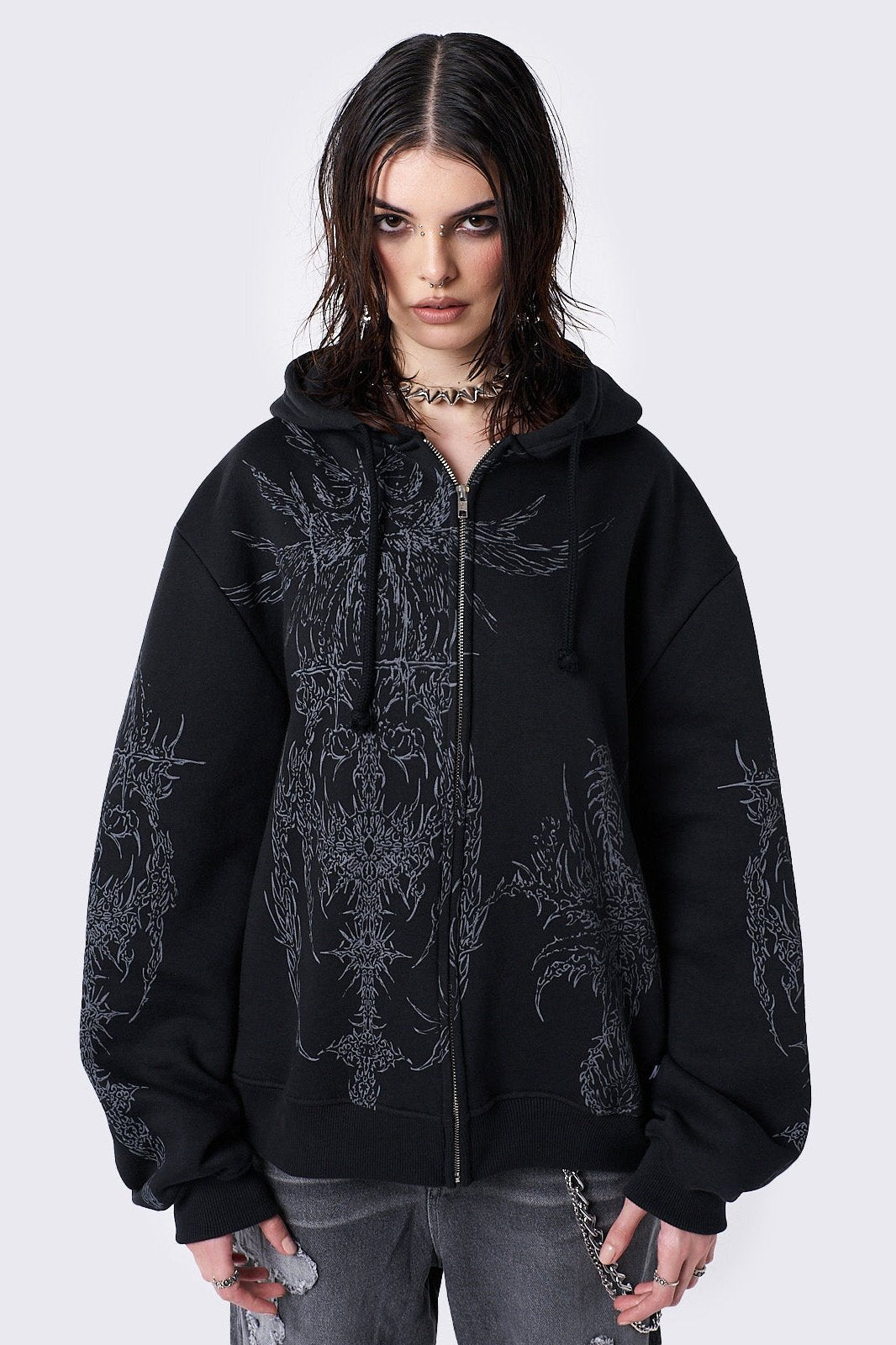 Enigmatic Black Zip Up Hoodie | Minga London Quality