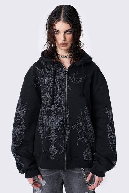 Enigmatic Black Zip Up Hoodie | Minga London Quality