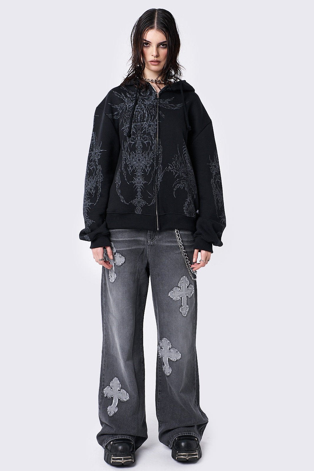 Enigmatic Black Zip Up Hoodie | Minga London Quality