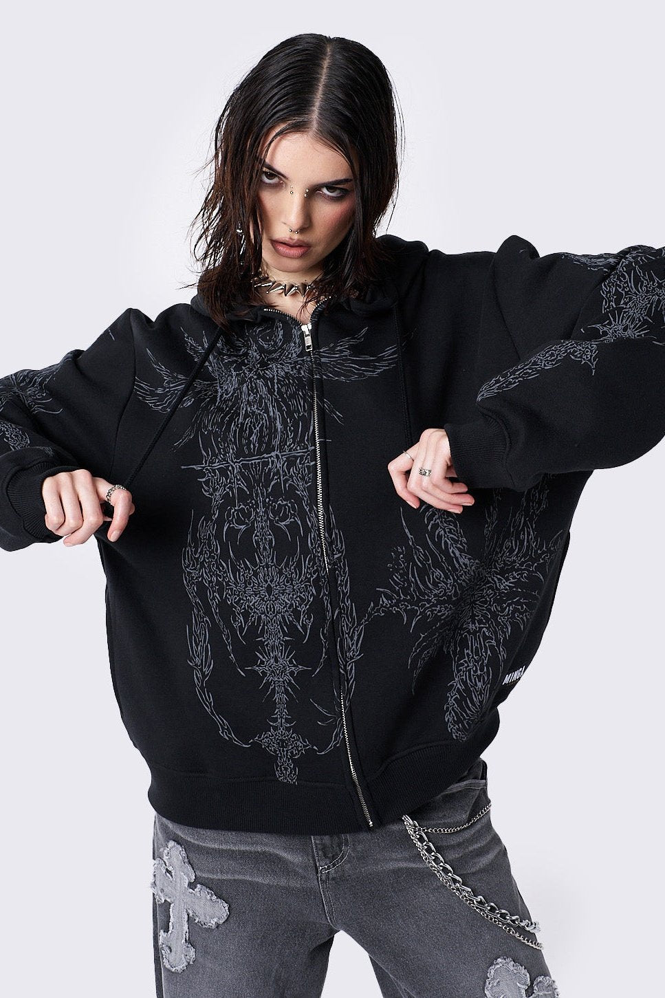 Enigmatic Black Zip Up Hoodie | Minga London Quality