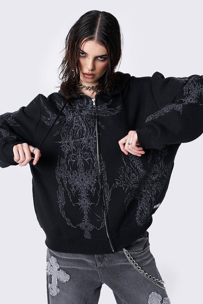 Enigmatic Black Zip Up Hoodie | Minga London Quality