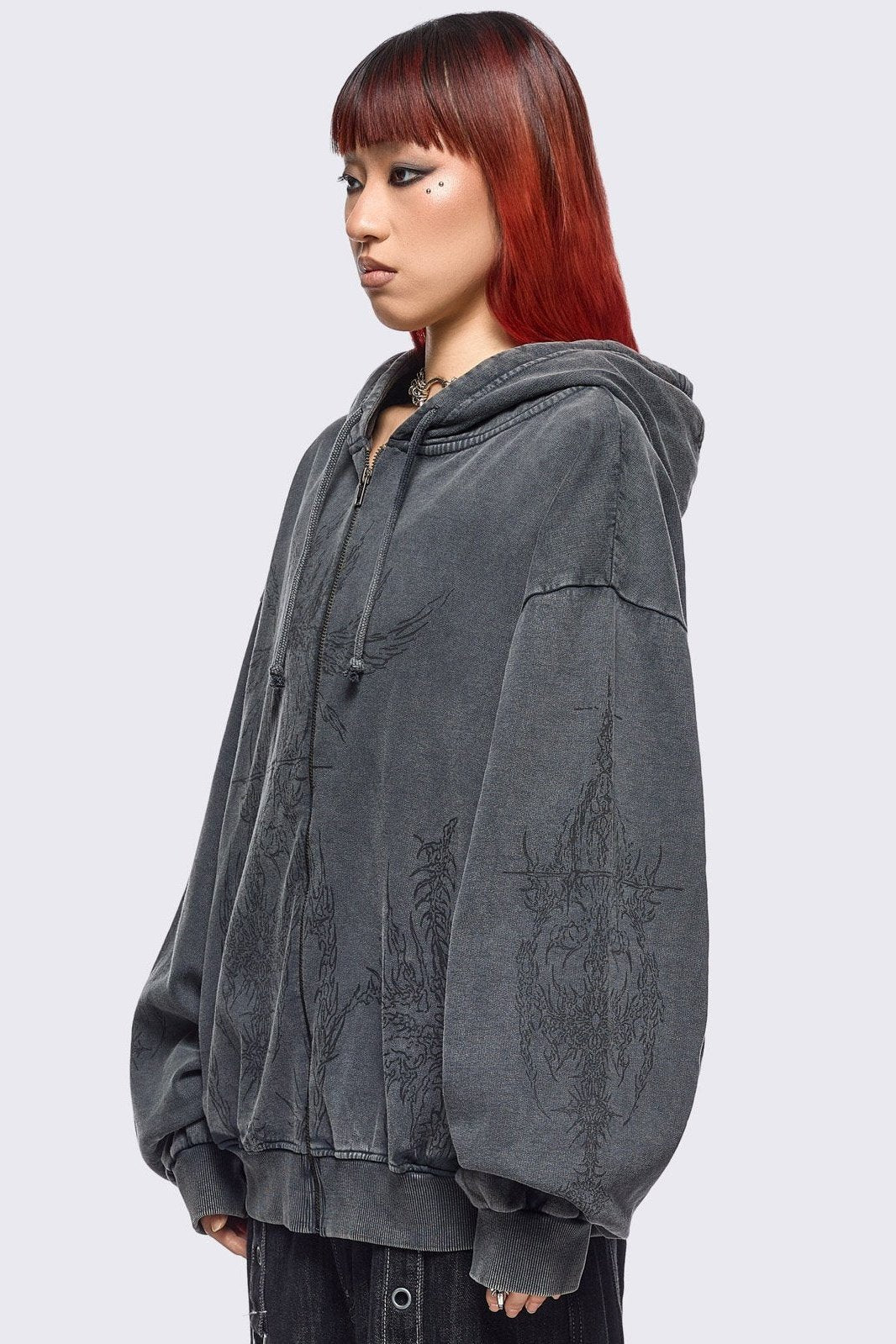 Enigmatic Grey Washed Zip Up Hoodie | Minga London New