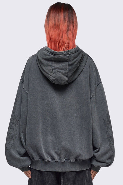 Enigmatic Grey Washed Zip Up Hoodie | Minga London New