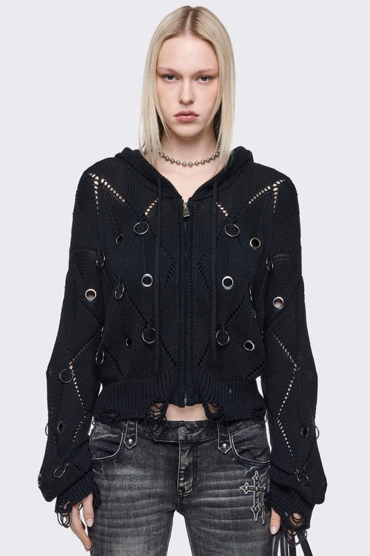 Ruin Knitted Zip-Up Hoodie | Minga London Popular