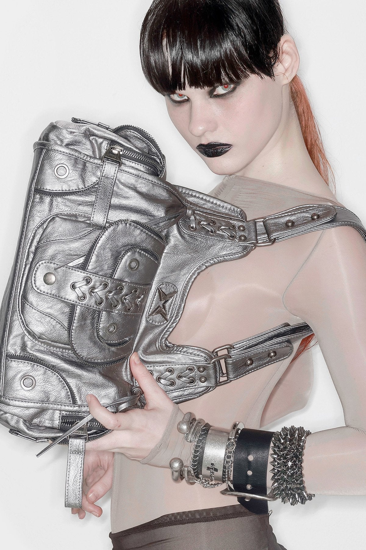 Jules Silver Faux Leather Shoulder Bag | Minga London Quality