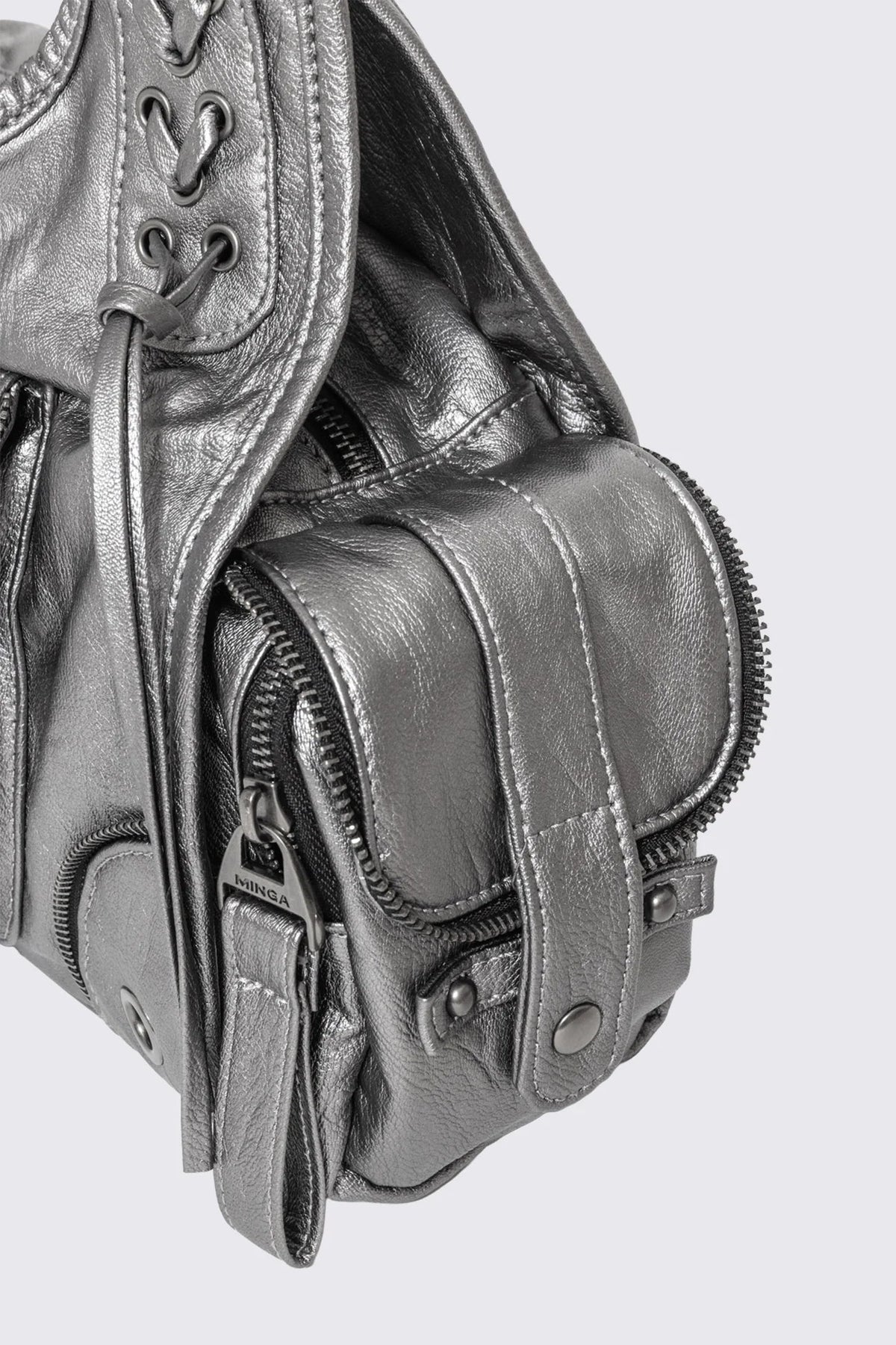Jules Silver Faux Leather Shoulder Bag | Minga London Quality