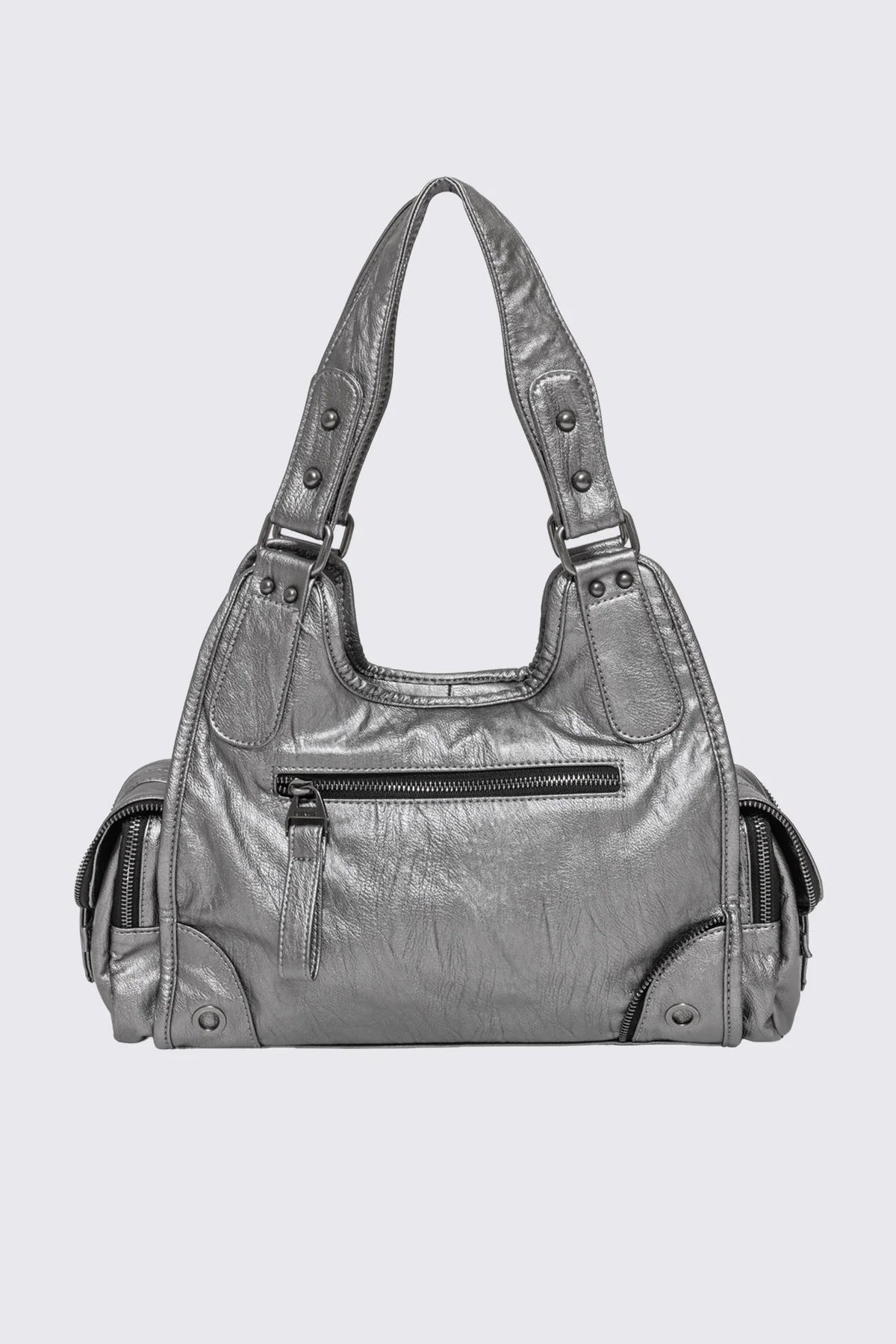 Jules Silver Faux Leather Shoulder Bag | Minga London Quality