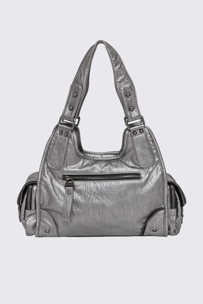 Jules Silver Faux Leather Shoulder Bag | Minga London Quality