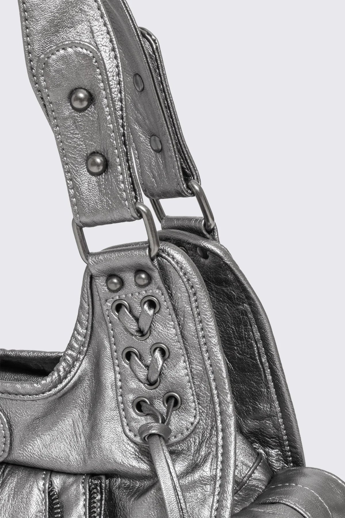 Jules Silver Faux Leather Shoulder Bag | Minga London Quality