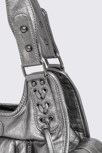 Jules Silver Faux Leather Shoulder Bag | Minga London Quality