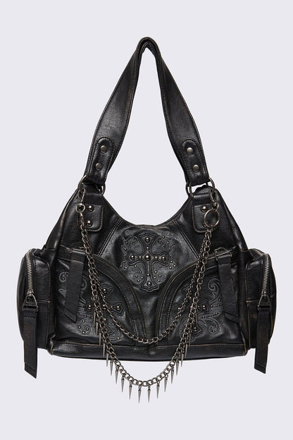 Abyss Black Faux Leather Shoulder Bag | Minga London Recommended
