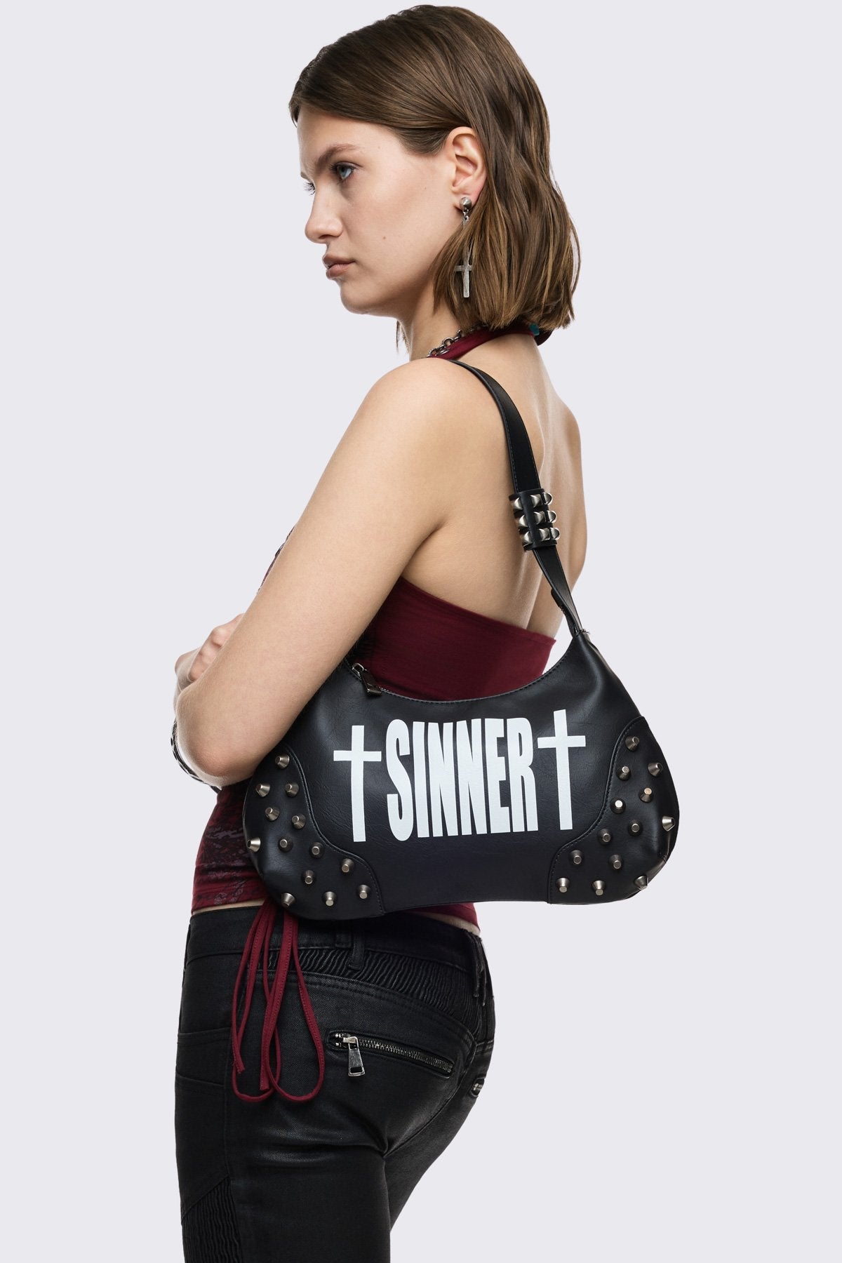 Sinner Graphic Faux Leather Shoulder Bag | Minga London New