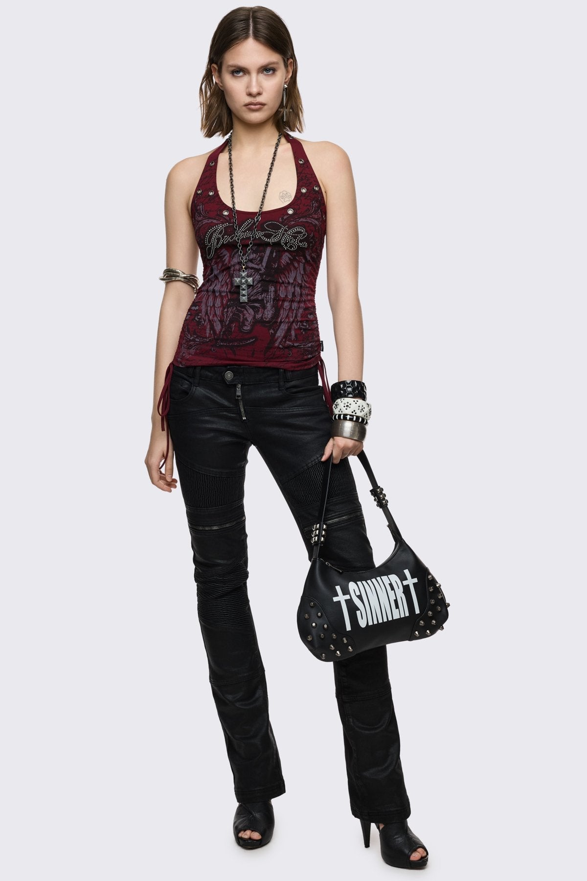 Sinner Graphic Faux Leather Shoulder Bag | Minga London New