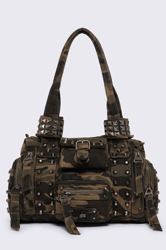 Myrrh Camo Studded Shoulder Bag | Minga London New