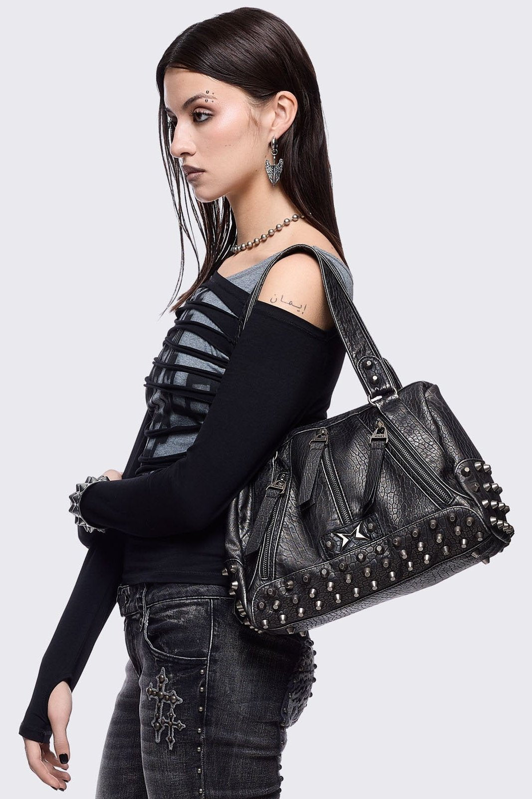 Xena Studded Faux Leather Shoulder Bag | Minga London Classic