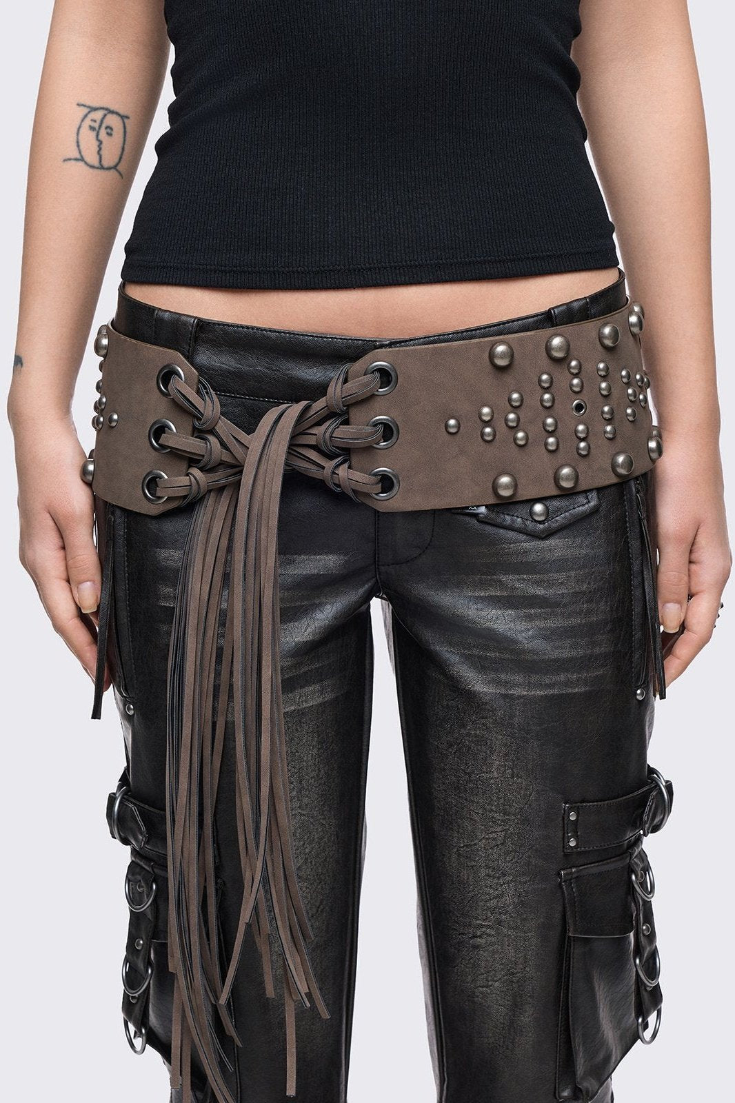 Petra Brown Fringe Belt | Minga London Latest