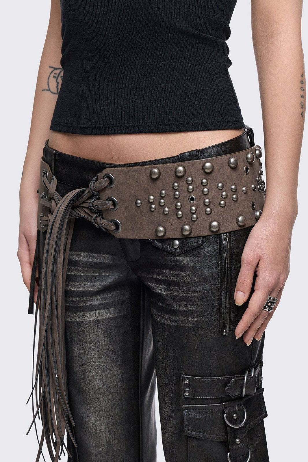 Petra Brown Fringe Belt | Minga London Latest
