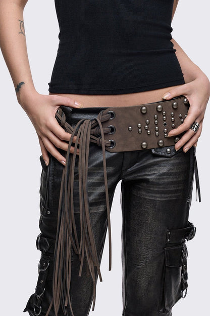 Petra Brown Fringe Belt | Minga London Latest