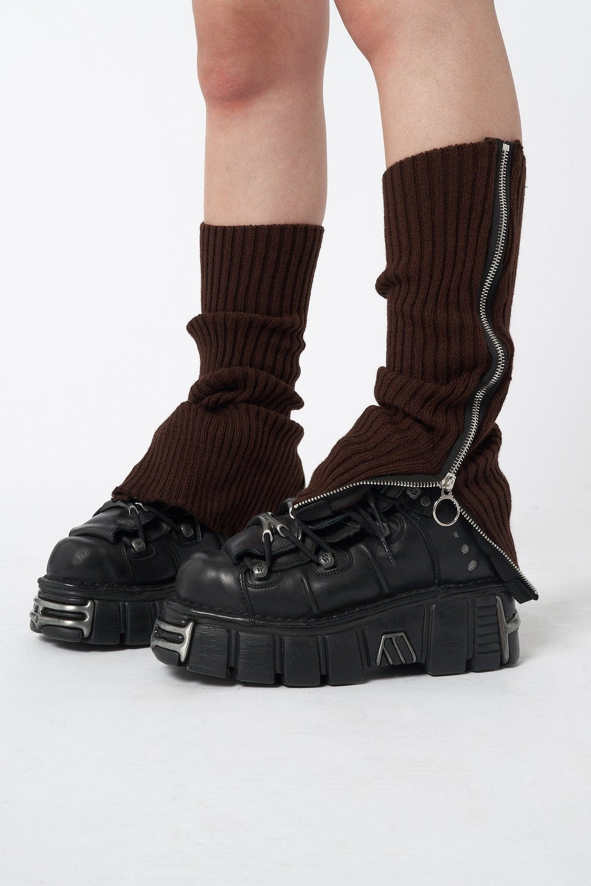 Downtown Brown Zip Up Leg Warmers | Minga London New