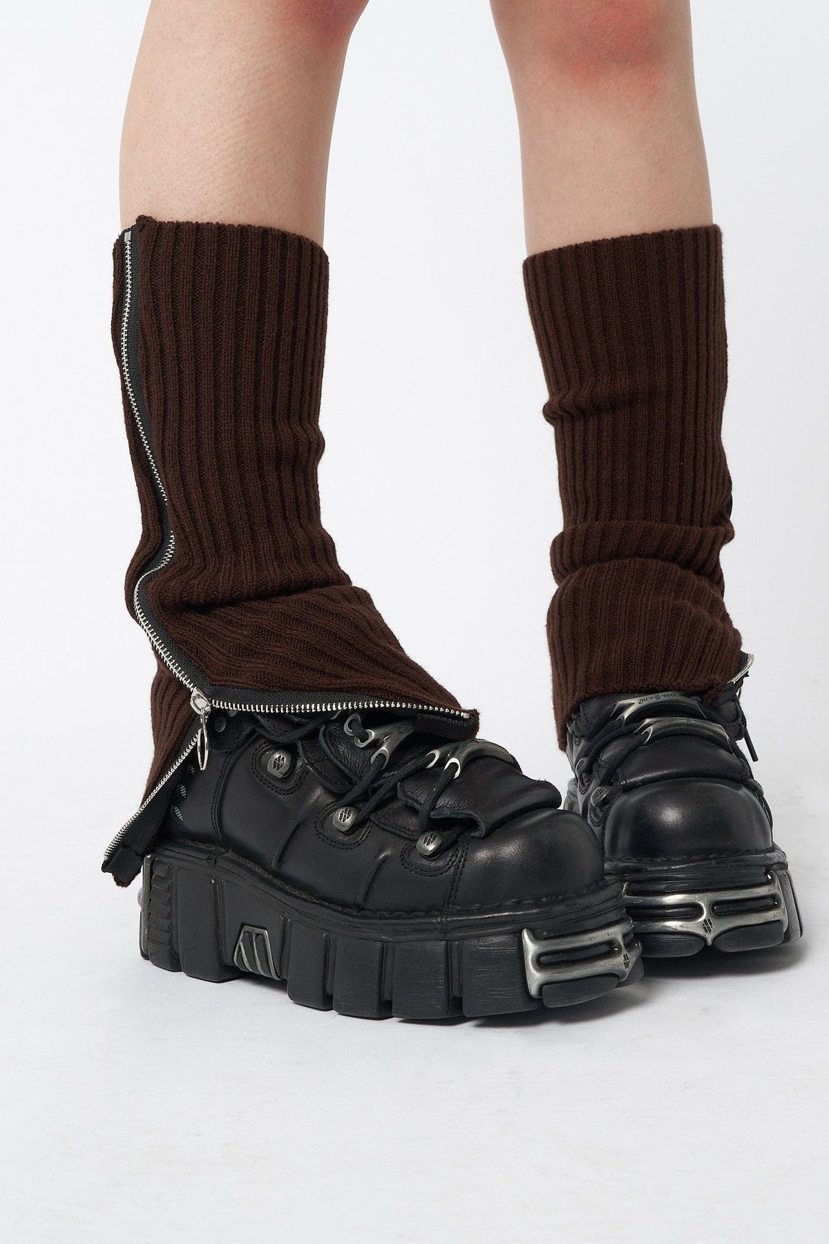 Downtown Brown Zip Up Leg Warmers | Minga London New