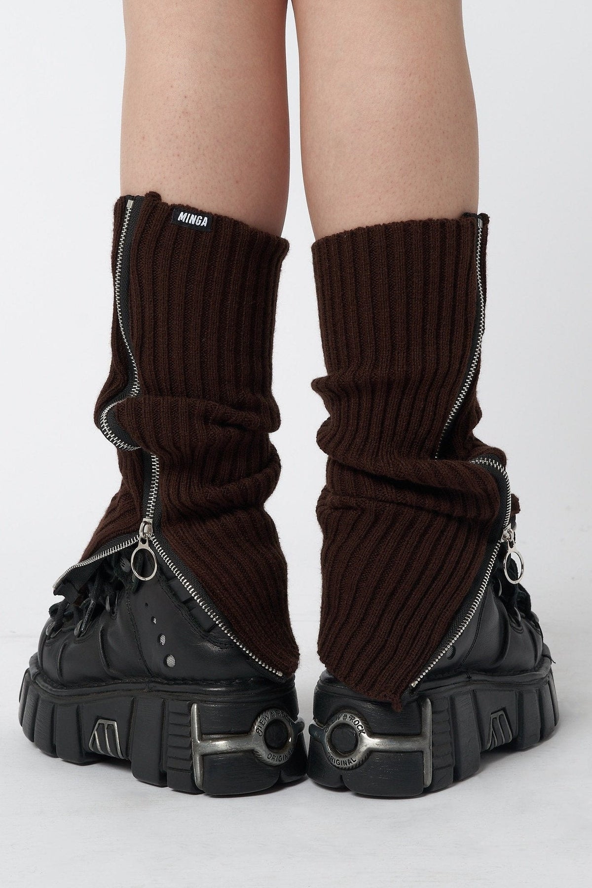 Downtown Brown Zip Up Leg Warmers | Minga London New
