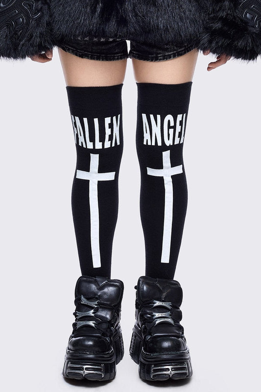 Fallen Angel Black Thigh Highs | Minga London Signature