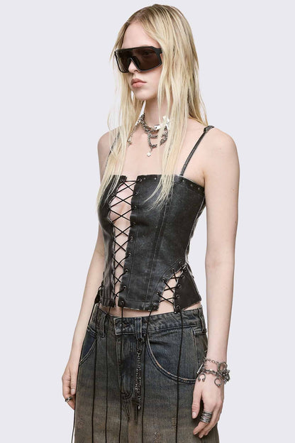 Jessie Faux Leather Corset Top | Minga London Great Value