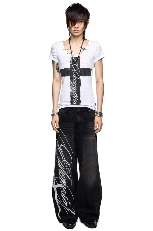 Ephemeral Graphic Baggy Jeans | Minga London Great Value
