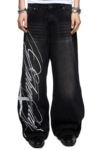 Ephemeral Graphic Baggy Jeans | Minga London Great Value