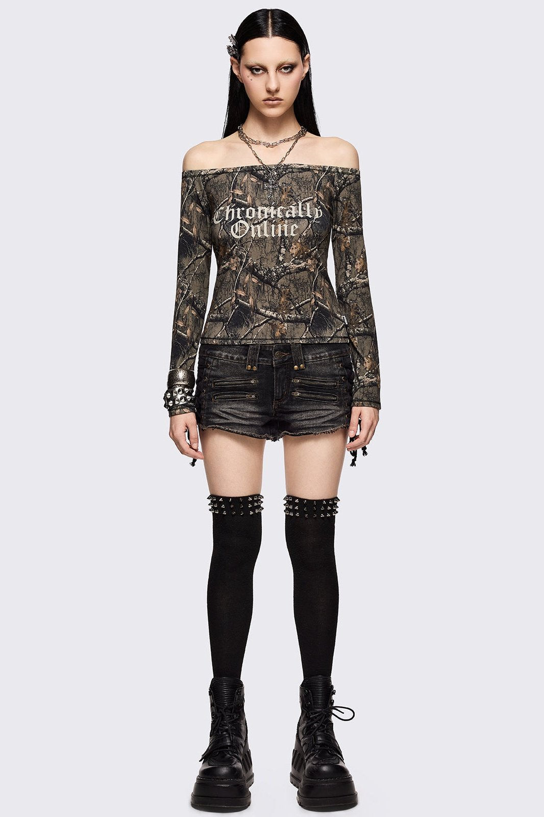 Forest Tree Camo Off-Shoulder Top | Minga London Deals
