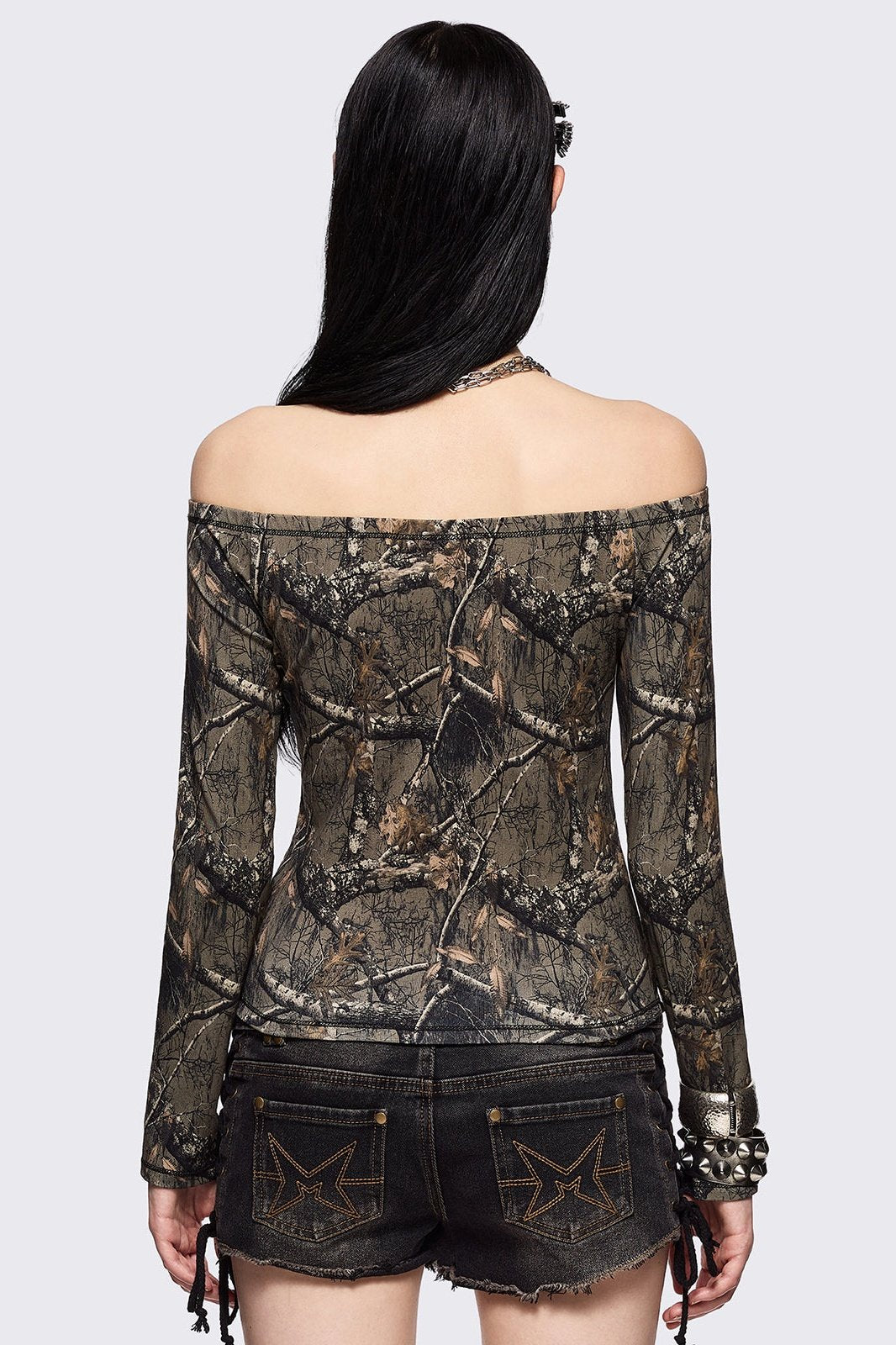 Forest Tree Camo Off-Shoulder Top | Minga London Deals