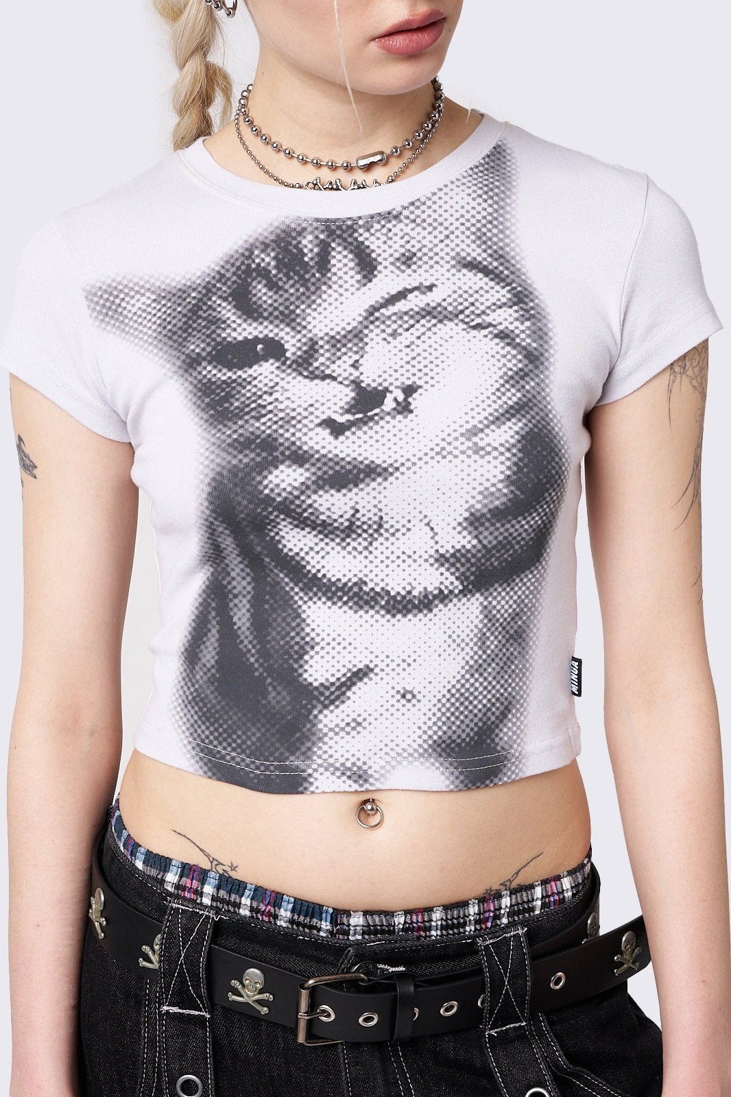Pixel Kitty White Baby Tee | Minga London Recommended