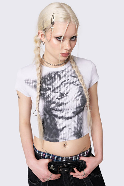 Pixel Kitty White Baby Tee | Minga London Recommended