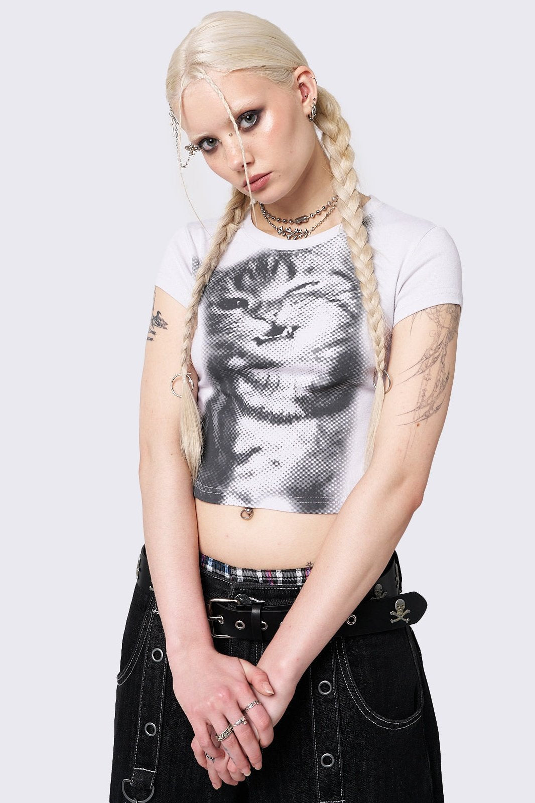 Pixel Kitty White Baby Tee | Minga London Recommended