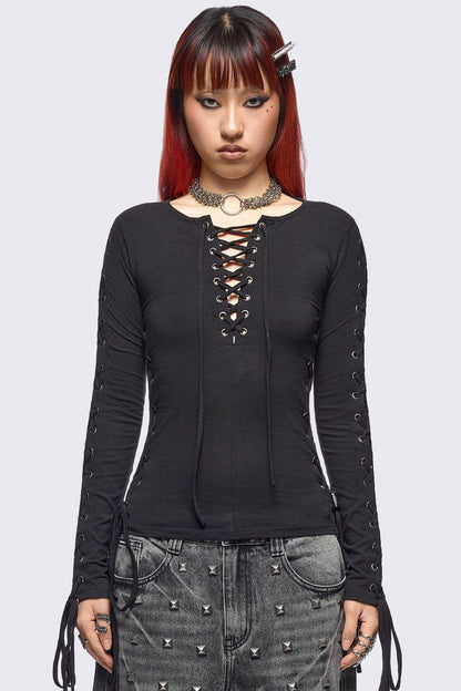 Khaela Black Lace-Up Top | Minga London Customer Favorite