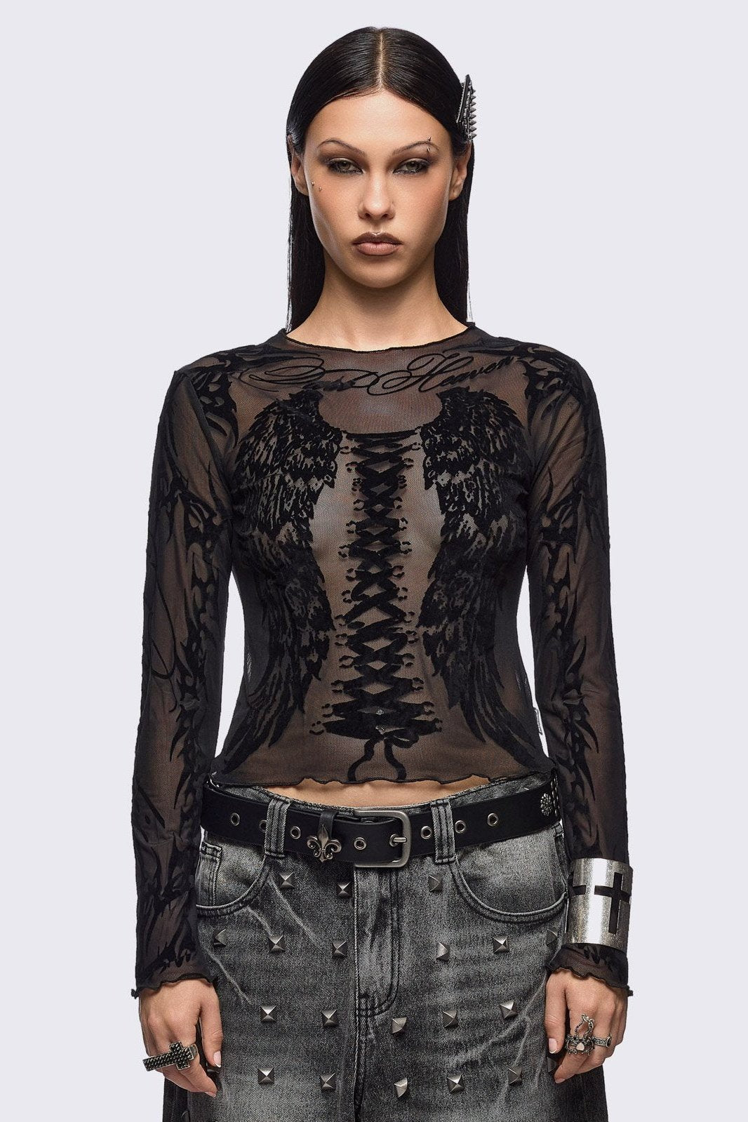 Wing It Black Mesh Top | Minga London Quality