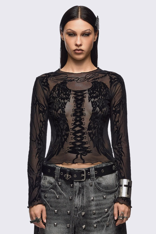 Wing It Black Mesh Top | Minga London Quality
